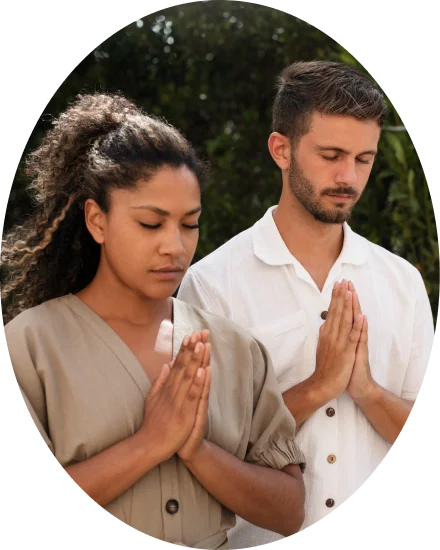 personal wellness retreat man woman meditating