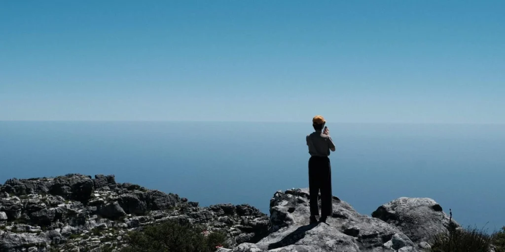 table mountain person looking